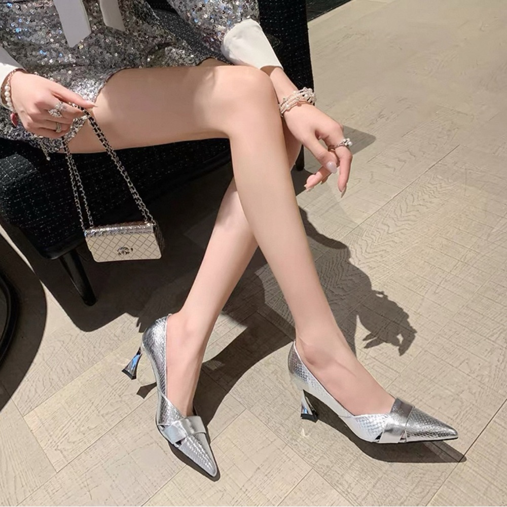 Silver Stiletto Leather Heels